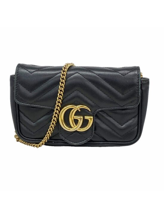 Gucci Handbags - Gucci Shoulder Bag GG Marmont Leather Black Gold